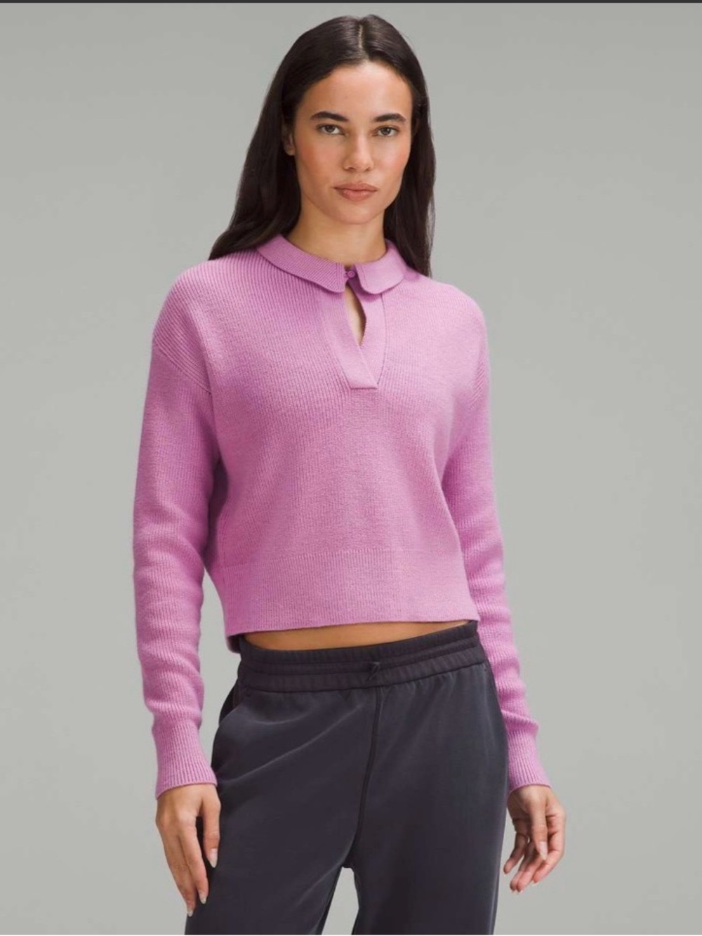 lululemon athletica Cropped Collared Merino Wool Sweater in Dahlia Mauve